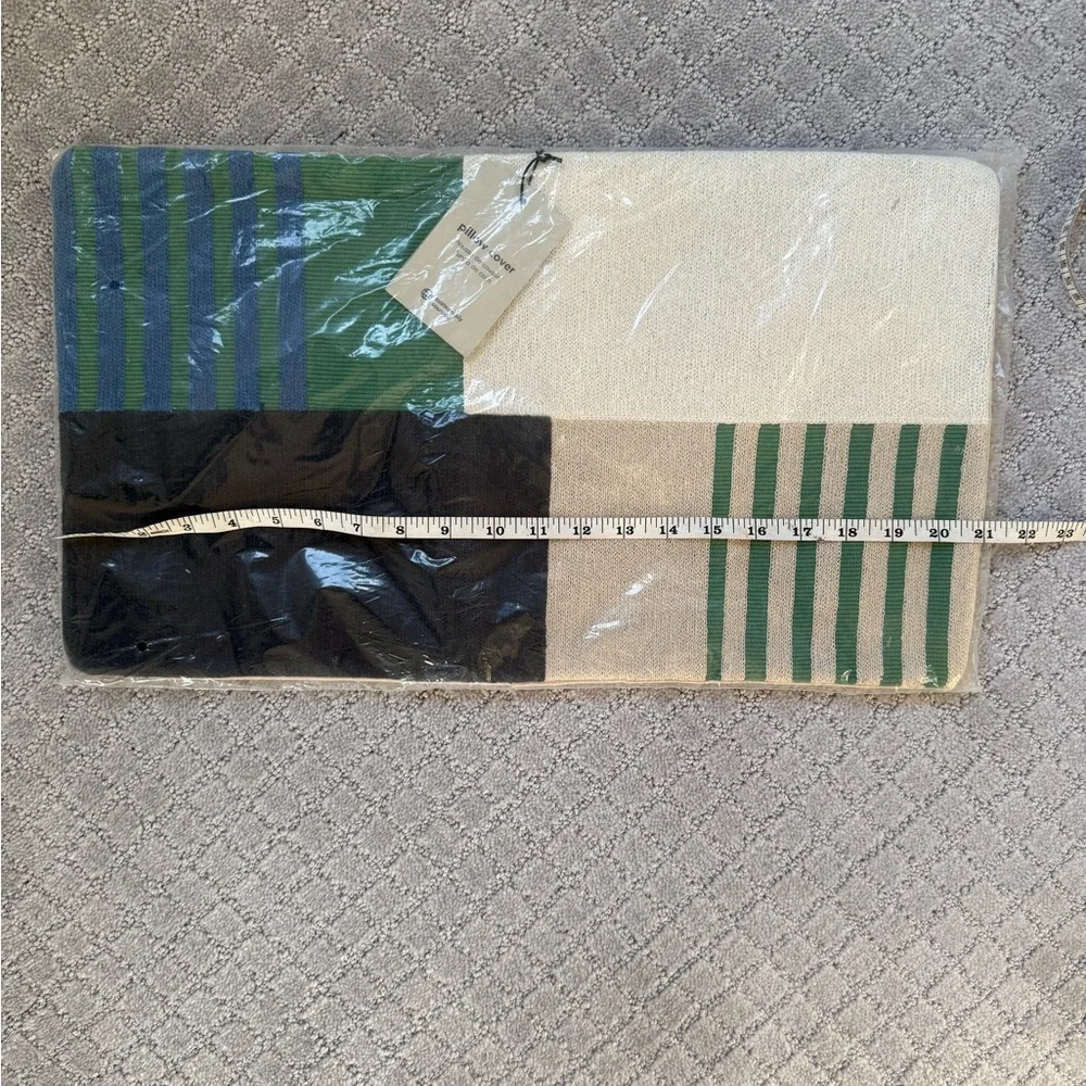 West Elm Striped Green and Blue Pillow Cover